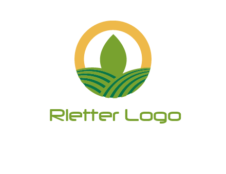 abstract tree and fields in circle logo