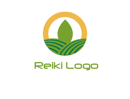 abstract tree and fields in circle logo