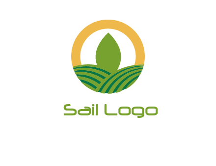 abstract tree and fields in circle logo