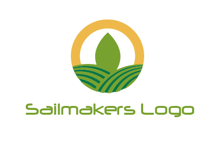 abstract tree and fields in circle logo