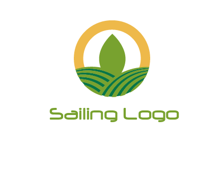 abstract tree and fields in circle logo