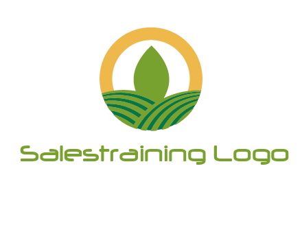 abstract tree and fields in circle logo