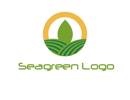 abstract tree and fields in circle logo