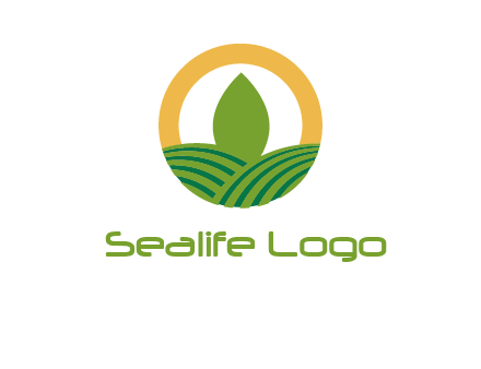 abstract tree and fields in circle logo