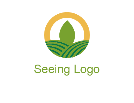 abstract tree and fields in circle logo