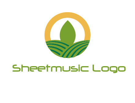 abstract tree and fields in circle logo