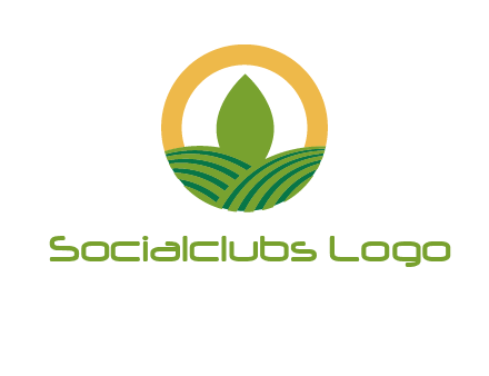 abstract tree and fields in circle logo