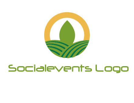 abstract tree and fields in circle logo