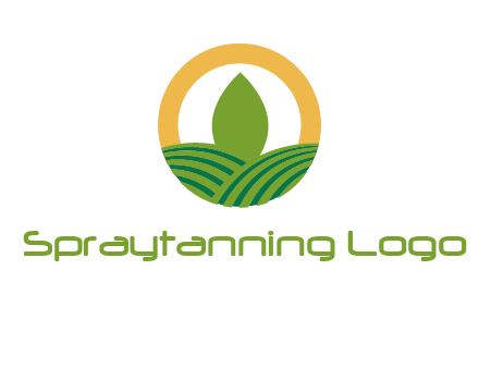 abstract tree and fields in circle logo