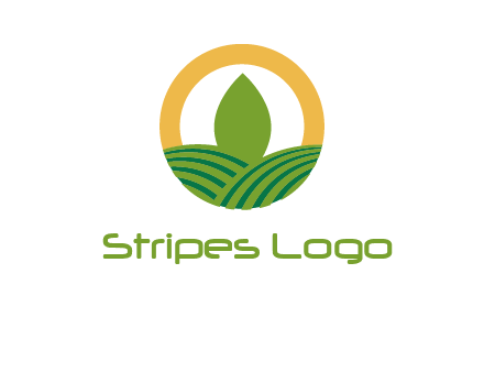 abstract tree and fields in circle logo