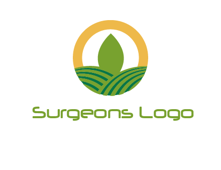 abstract tree and fields in circle logo