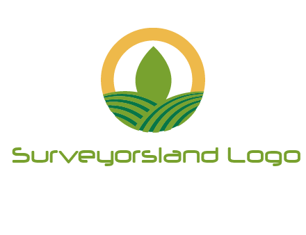 abstract tree and fields in circle logo