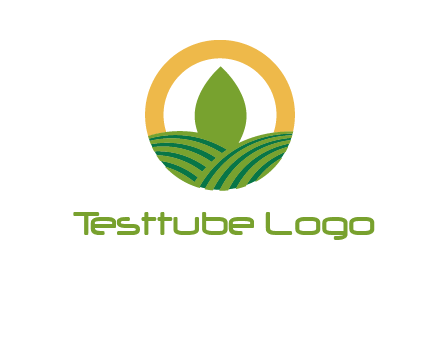 abstract tree and fields in circle logo