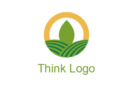 abstract tree and fields in circle logo