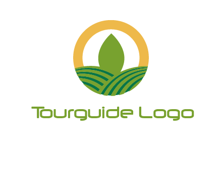 abstract tree and fields in circle logo
