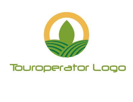 abstract tree and fields in circle logo