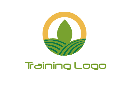 abstract tree and fields in circle logo