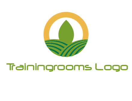 abstract tree and fields in circle logo
