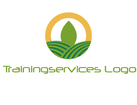 abstract tree and fields in circle logo