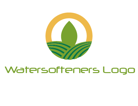 abstract tree and fields in circle logo