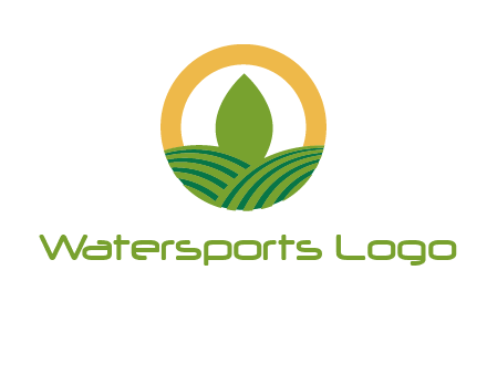 abstract tree and fields in circle logo
