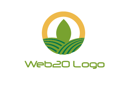 abstract tree and fields in circle logo