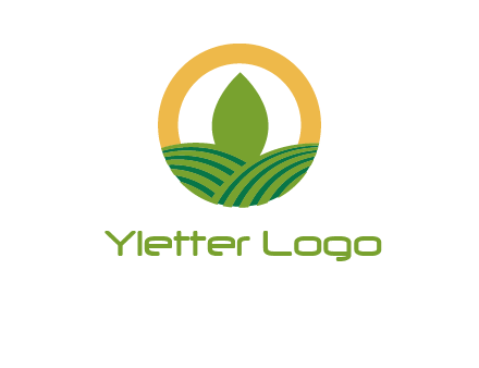 abstract tree and fields in circle logo