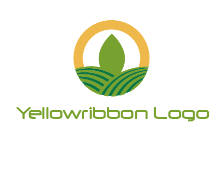 abstract tree and fields in circle logo