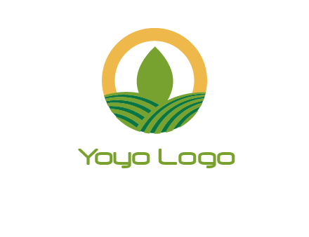 abstract tree and fields in circle logo