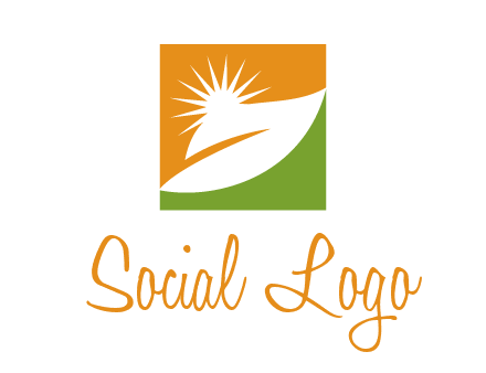 leaf and sun in square environment logo