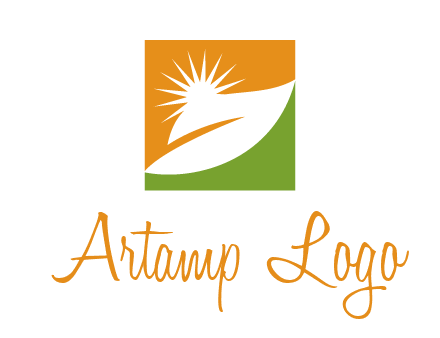 leaf and sun in square environment logo