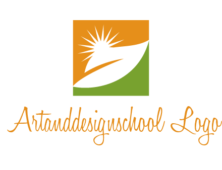 leaf and sun in square environment logo