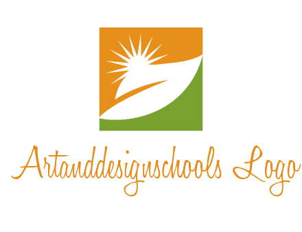 leaf and sun in square environment logo