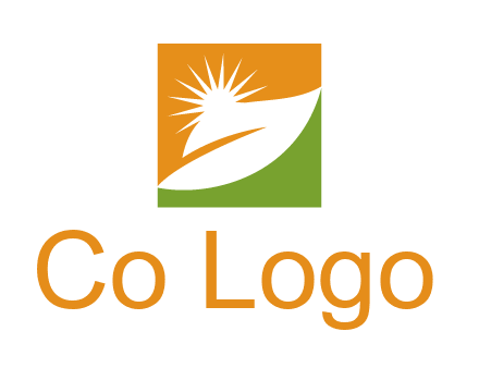 leaf and sun in square environment logo