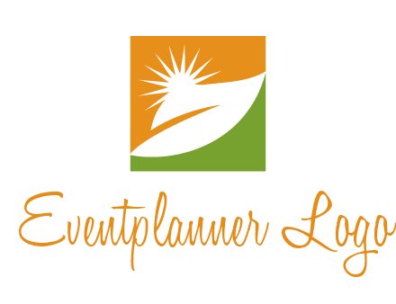 leaf and sun in square environment logo