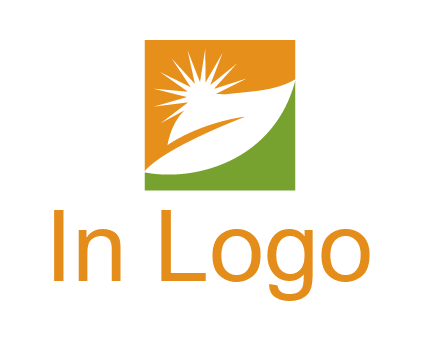 leaf and sun in square environment logo