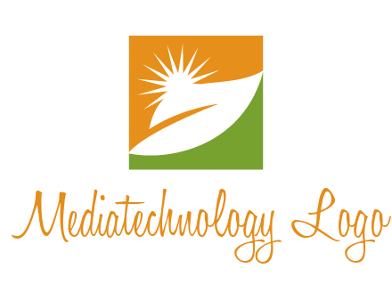 leaf and sun in square environment logo