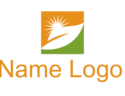 leaf and sun in square environment logo