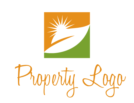 leaf and sun in square environment logo