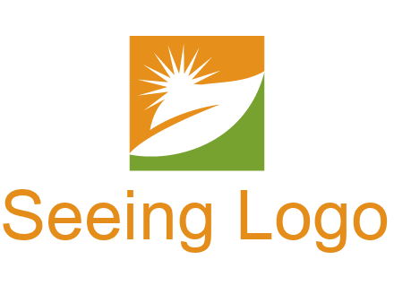 leaf and sun in square environment logo