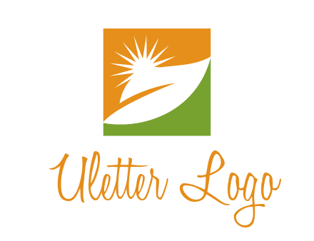 leaf and sun in square environment logo