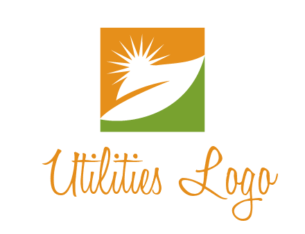 leaf and sun in square environment logo