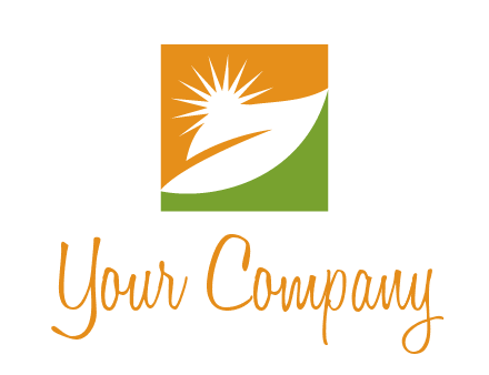 leaf and sun in square environment logo