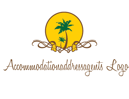 palm trees in circle with flowers and ribbons travel logo