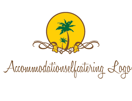 palm trees in circle with flowers and ribbons travel logo