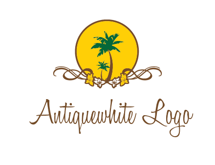 palm trees in circle with flowers and ribbons travel logo