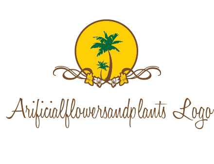 palm trees in circle with flowers and ribbons travel logo