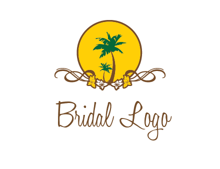 palm trees in circle with flowers and ribbons travel logo