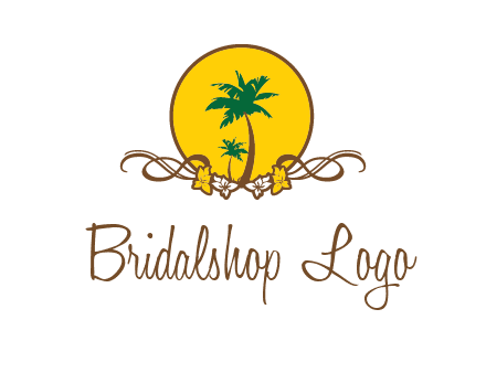 palm trees in circle with flowers and ribbons travel logo