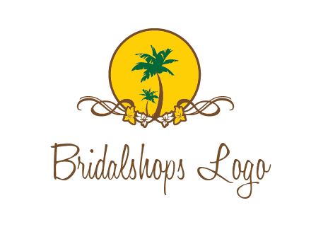 palm trees in circle with flowers and ribbons travel logo